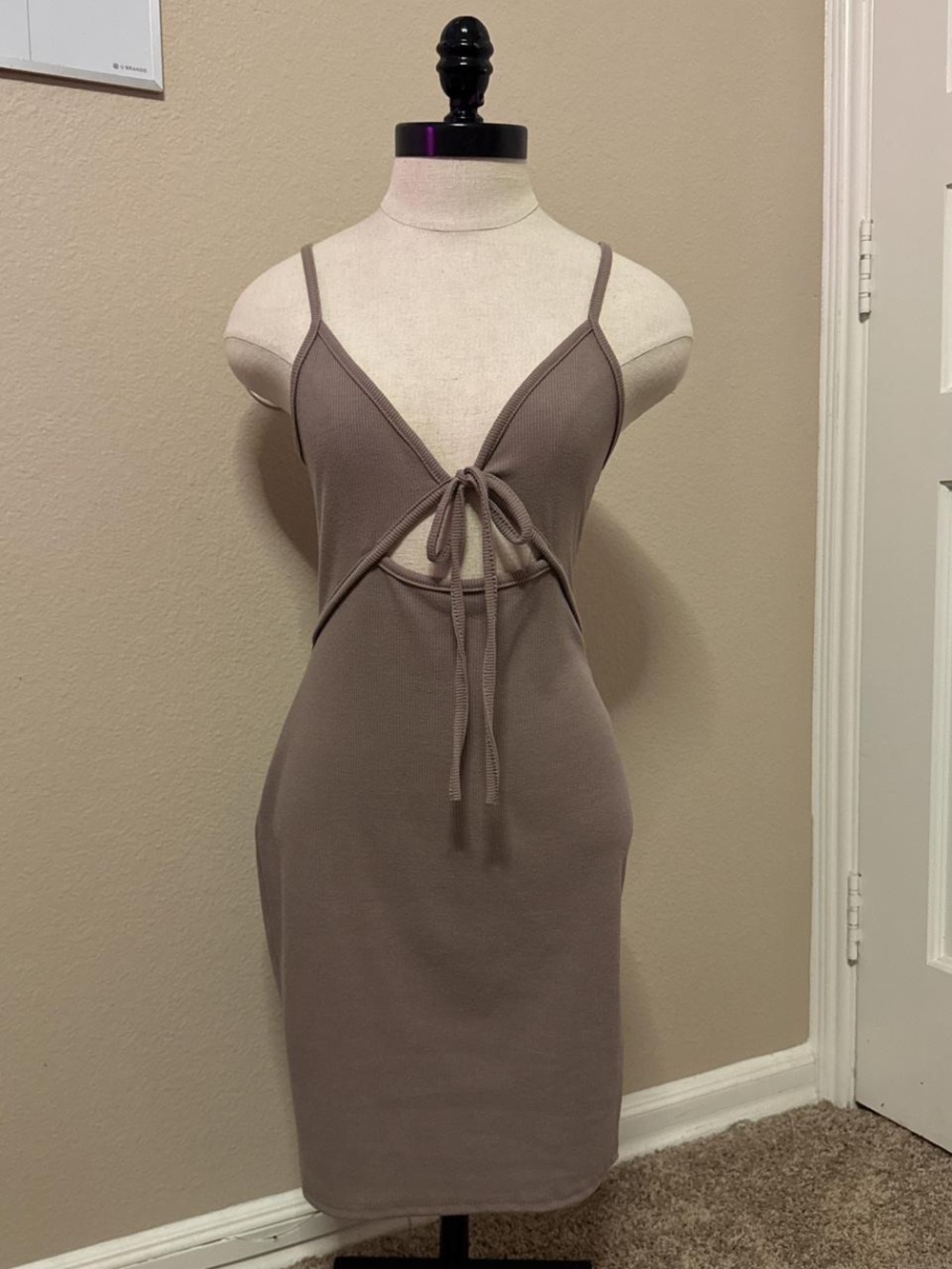 Taupe Tie-Front Bodycon Dress